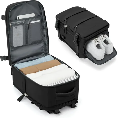 Vista 23 de Mochila de viaje grande al vacío con bomba,Mochilas para laptop para mujeres y hombres,Mochila de transporte,Bolsa de viaje para artículos Beige