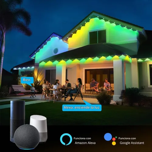 Vista 4 de wowlite Luces exteriores permanentes de 50 pies, luces inteligentes RGBIC para aleros con 36 LEDs, impermeables IP67, más de 110 modos de escena