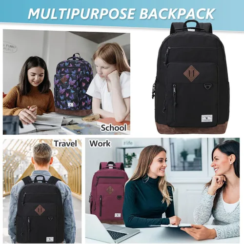 Vista 8 de VX VONXURY Mochila para hombres y mujeres, mochila ligera con múltiples bolsillos, mochila de viaje clásica resistente al agua, grande-negro