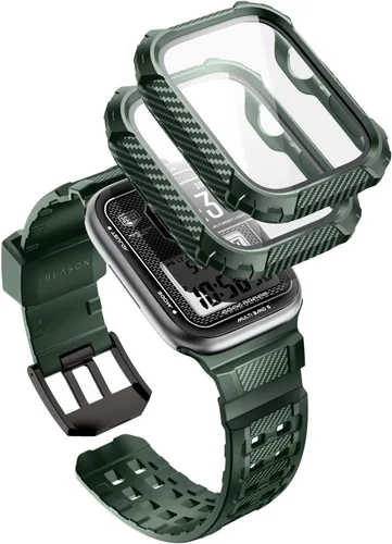 Vista 12 de i-Blason Correa deportiva de poliuretano termoplástico transpirable a prueba de golpes para Apple Watch 9, 8, 7 (1.772 in) con 2 fundas rígidas Negro
