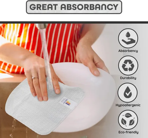 Vista 6 de UBICON Paños de cocina de algodón orgánico, paquete de 5 Tejido de gofre altamente absorbente, algodón orgánico reutilizable, lavable a máquina