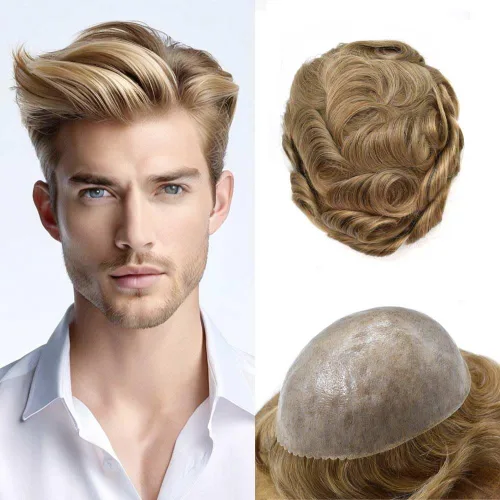 Vista 44 de Mens Toupee Hair System para hombres Piezas de pelo Sistema de reemplazo Poly Skin Toupee para hombres Protesis Capilar Para Hombre 6X8#1 Jet Black