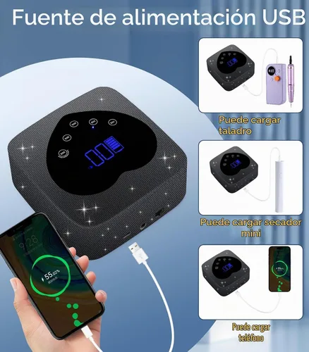 Vista 5 de Luz UV para uñas, lámpara de uñas UV inalámbrica 72W, secador LED recargable