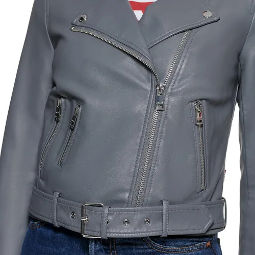 Vista 5 de Levi's - Chaqueta de motociclista de piel con cinturón para mujer (tallas estándar y extragrandes)