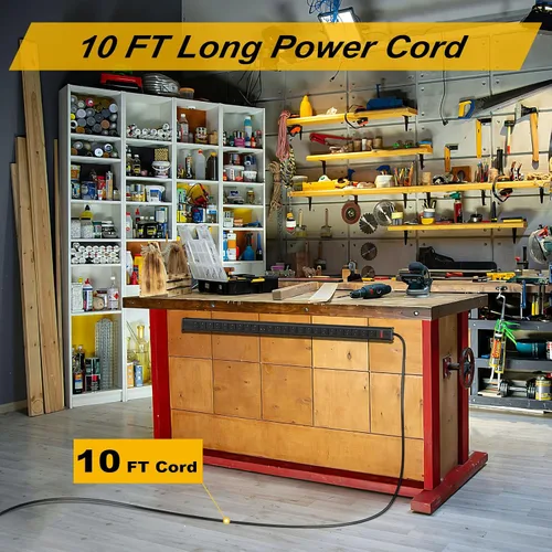 Vista 3 de Regleta de alimentación larga de 24 tomas, regleta de alimentación de metal resistente con cable de alimentación de extensión de 10 pies de largo