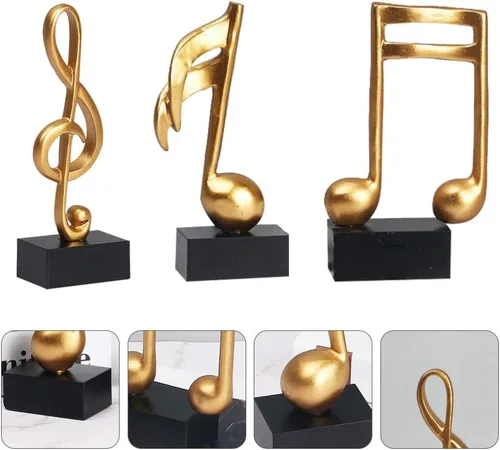 Vista 6 de DOITOOL Decoración de notas musicales, paquete de 3 adornos de notas musicales de resina, figuras musicales doradas, escultura compacta de mesa