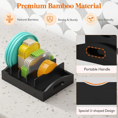 Vista 4 de Lifewit Organizadores de tapa de bambú para armario interior, contenedor de almacenamiento de alimentos con 4 insertos ajustables y 5