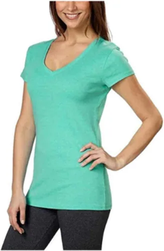 Vista 3 de Kirkland Signature - Camiseta de algodón con cuello en V para mujer (talla M, verde), verde azulado