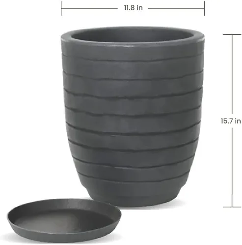 Vista 2 de ECOBO - Maceta redonda ecológica de 15.7 pulgadas, para uso en interiores y exteriores, duradera, versátil y ligera, diseñada por artesanos