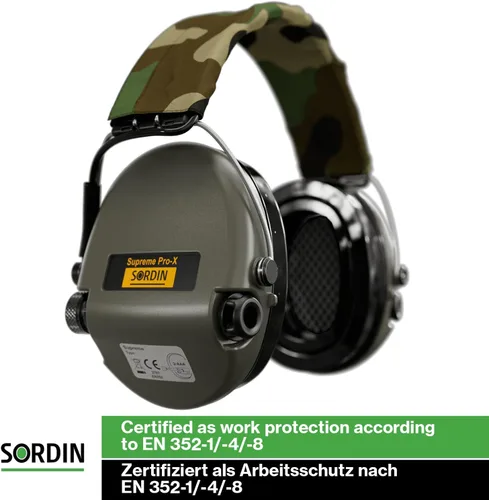 Vista 6 de Sordin Pro-X LED Ear Muffs - Active and Electronic Ear Defenders - Gel Pads - Earmuffs for Hunting & Shooting Oliva