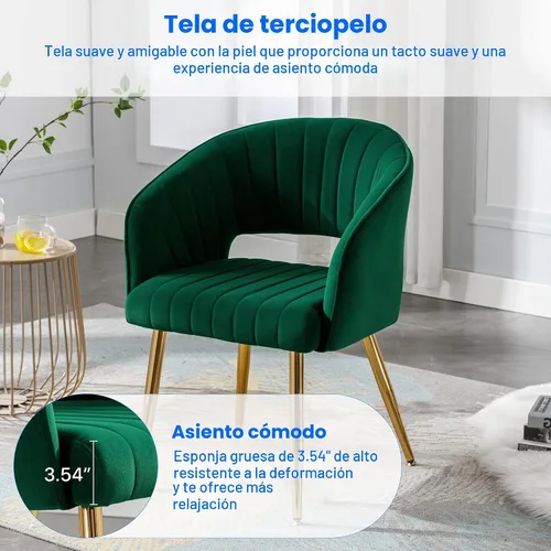 Vista 6 de KCC Silla de escritorio moderna de terciopelo Silla de acento tapizada Sillas capitoné Sillas de comedor Sillas de tocador Sillas laterales con Verde