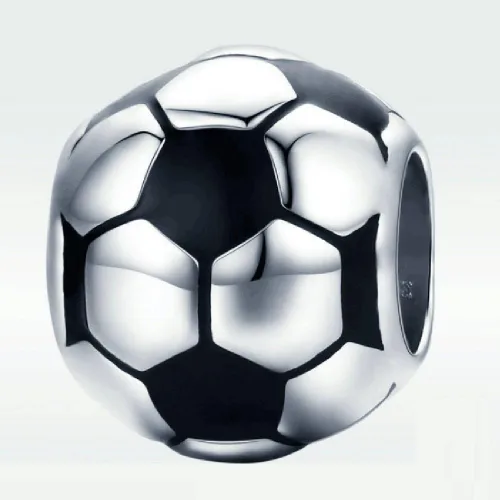 Vista 2 de Dijes de cuentas de fútbol con esmalte blanco y negro de plata de ley 925 para pulsera Pandora, Plata esterlina