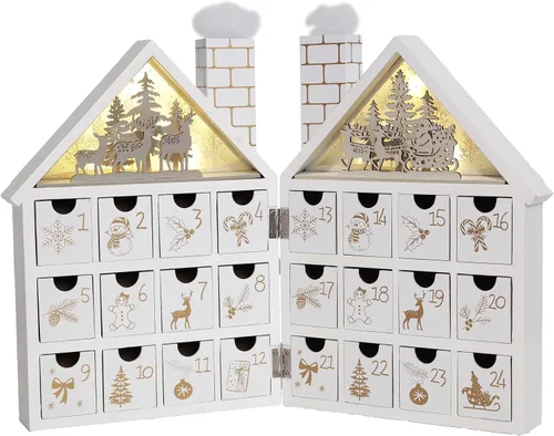 Vista 11 de Calendario de Adviento de madera de Navidad con 24 cajones, cuenta regresiva para Navidad para niños, decoración LED del hogar, 16.25 pulgadas