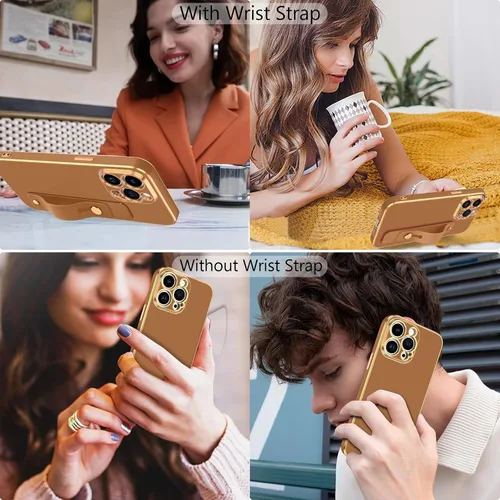 Vista 7 de GUAGUA Funda para iPhone 14 Pro, iPhone 14 Pro con correa para la muñeca, TPU galvanizado suave y delgado con pulsera ajustable, funda protectora a