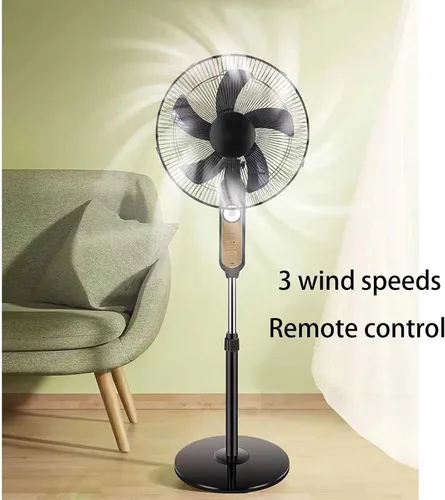 Vista 4 de Ventilador solar - con control remoto y panel solar, ventilador solar de pie de 16 pulgadas, 4 velocidades, con iluminación nocturna (negro)