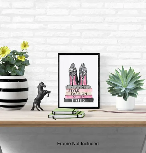 Vista 5 de Póster artístico de pared con diseño de zapatos de diseñador rosa y negro, decoración glamorosa para el hogar, decoración de pared glamorosa