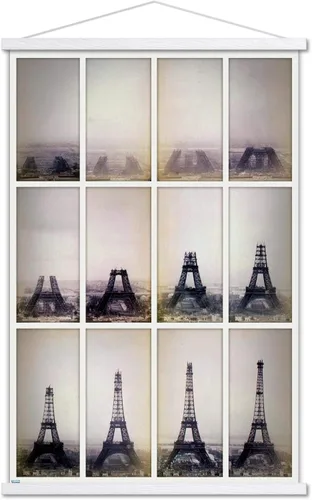 Vista 19 de Trends International Póster de pared con lapso de tiempo de construcción de la Torre Eiffel, 14.725 x 22.375 pulgadas, versión enmarcada de madera