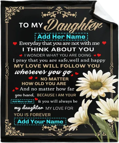 Vista 16 de Manta personalizada para mi hija de mamá y papá 40x50 pulgadas, manta ligera de franela, regalo con nombre personalizado, manta súper suave y cómoda