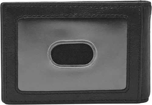 Vista 3 de Fossil Cartera de cuero delgada minimalista con clip para dinero plegable con bolsillo frontal para hombre