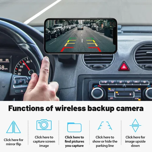 Vista 5 de EWAY Cámara inalámbrica de respaldo para remolque RV con marcador de camión RV con espacio de luz roja para iPhone, iPad, Android, iOS, teléfono