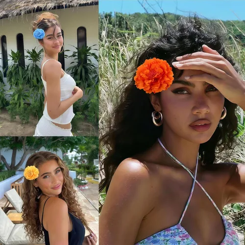 Vista 7 de Pinza para el pelo de flor de peonía bohemia, azul, accesorios para el cabello, mujer
