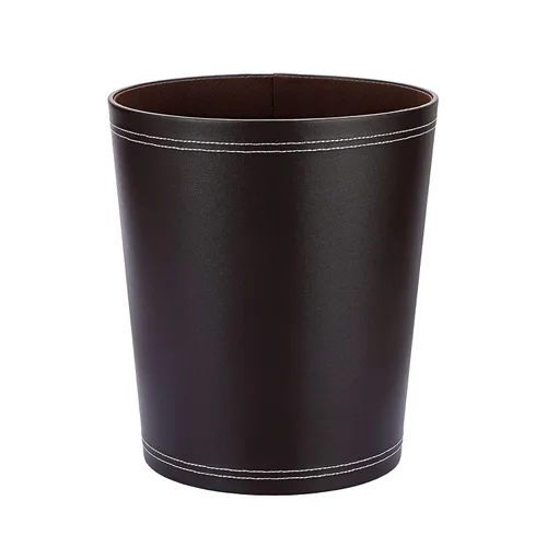 Vista 8 de Sumnacon Cesta de basura redonda de cuero, pequeño bote de basura clásico de poliuretano debajo del armario del escritorio, papelera contemporánea