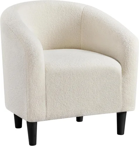 Vista 16 de Yaheetech Silla Accent tipo barril, silla de club de tela de pana, elegante sillón de sherpa peludo con acolchado suave y acogedor, adecuado