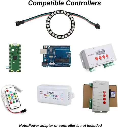 Vista 6 de Anillo LED WS2812 de 24 bits con cable SM2.54-3P, 24 x WS2812B 5050 RGB LED módulo a todo color DC5V con controladores integrados programables