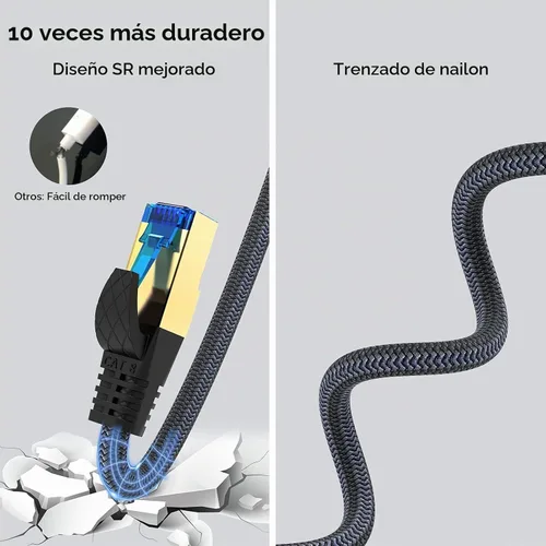 Vista 3 de Cable Ethernet Cat 8 de 6 pies, para juegos de alta velocidad y Gigabit Ethernet, servicio pesado de 26 AWG 40 Gbps, 2000 MHz, S/FTP para Xbox, PS5