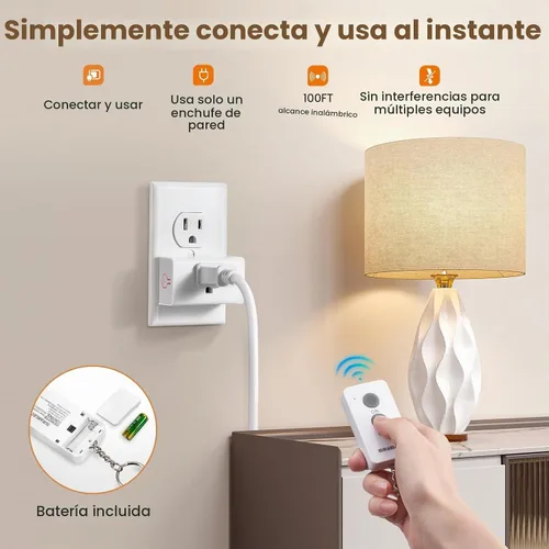 Vista 2 de SURAIELEC Enchufe de salida de control remoto, interruptor de luz inalámbrico, rango de RF de 100 pies