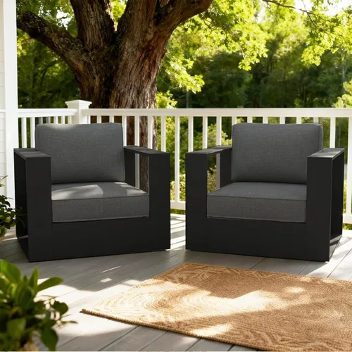 Vista 10 de LayinSun - Juego de muebles de exterior de aluminio de gran tamaño de 5 piezas con mesa auxiliar Negro/Gris oscuro