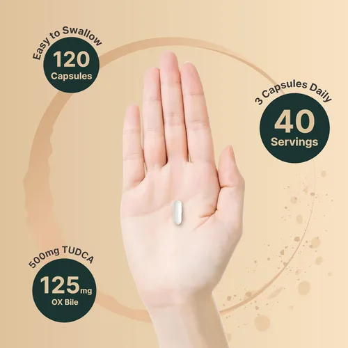Vista 4 de TUDCA 500mg con bilis de buey 125mg por porción, 120 cápsulas – Soporte de sales biliares, fórmula de Livamate de alta absorción Suplemento