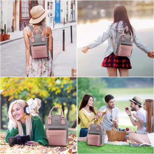Vista 6 de LOVEVOOK Mini mochila para mujeres y niñas, elegante mochila impermeable con puerto USB, bonita mochila para la escuela, viajes, fiestas, Rosa &
