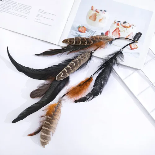 Vista 3 de lureme Diadema de plumas indias accesorios-hecho a mano plumas lazos para el pelo vestido de cabeza vestido tribal pluma tocado (hb000012-7)