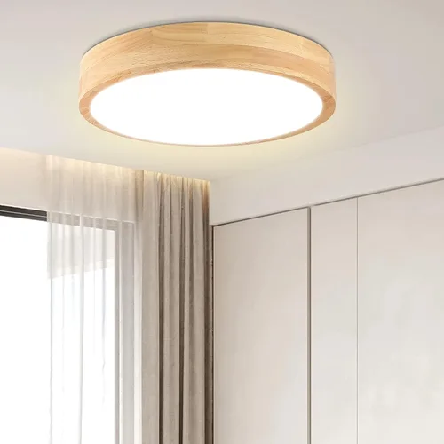 Vista 10 de Lámpara de Techo LED Empotrada: 12 Pulgadas 24W Luminaria de Dormitorio de Madera con Lámparas de Techo Redondas Modernas Planas Aéreas Minimalistas