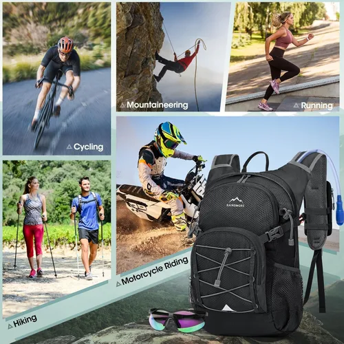 Vista 8 de Mochila de hidratación con bolsa de agua, mochila ligera de senderismo de 18 litros para mujeres y hombres, pequeña bolsa de agua de hidratación