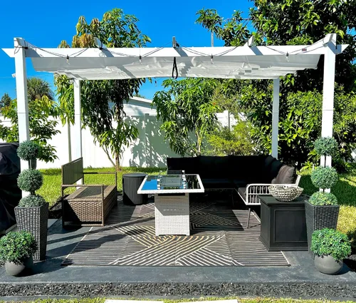 Vista 25 de PURPLE LEAF Pergola retráctil de 10 x 10 pies, pérgola blanca, toldo extra, azul marino