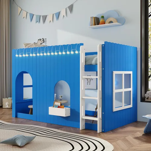 Vista 36 de Playhouse Wood Twin Size Loft Bed with Storage Staircase, Desk, Shelves