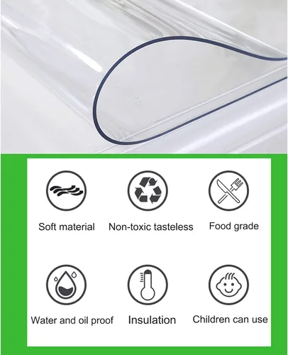 Vista 5 de Protector de mesa cristalino, mantel de plástico fácil de limpiar, protector de mesa transparente de vidrio suave, mantel transparente impermeable