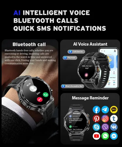 Vista 4 de Fitness Smart Watch for Men Women, Bluetooth Calling & 1.8" AMOLED, SpO2/Heart Rate/Sleep Tracker, 100+ Workout Modes, IP67 Waterproof, 7+Day Black