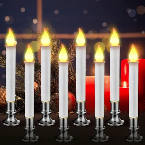 Vista 8 de Baquler 8 piezas de velas de ventana LED de Navidad con sensor del anochecer al amanecer, sensor de luz, 23.8 cm, velas sin llama con batería, velas