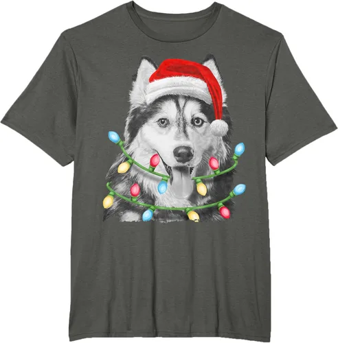Vista 6 de Camiseta para niños con diseño de hachís siberiano con luces de árbol de Navidad Negro