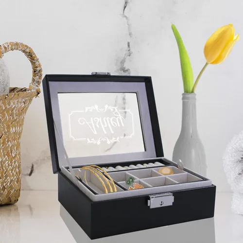 Vista 3 de My Personal Memories Joyero, bandeja y organizador personalizado con parte superior de cristal, accesorios personalizados y grabados, regalo