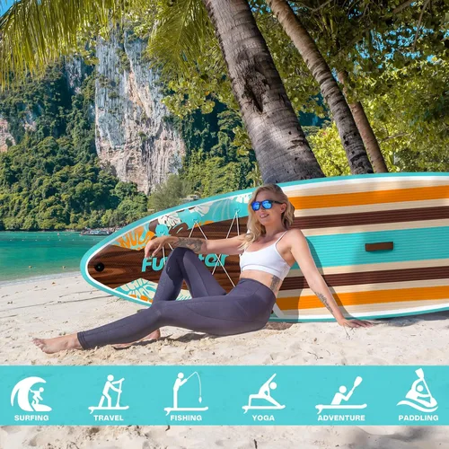 Vista 8 de FunWater Tabla de remo inflable de 11 pies y 10 pies 6 pulgadas con accesorios de tabla de remo de SUP de alta calidad, cubierta de EVA Grano