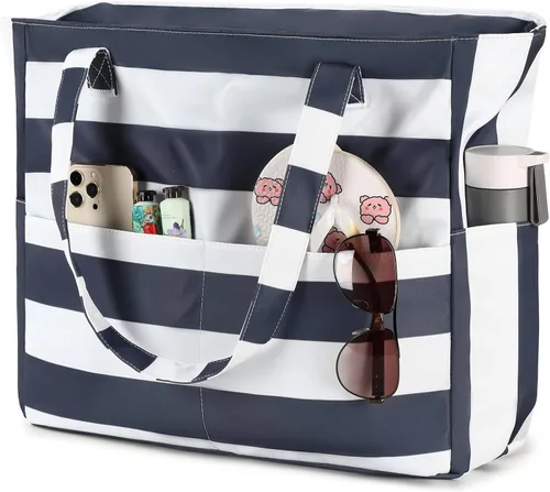Vista 10 de Bluboon - Bolsa de playa impermeable para mujer, extra grande, con compartimento húmedo, para llevar de fin de semana, bolsa de piscina para viajes
