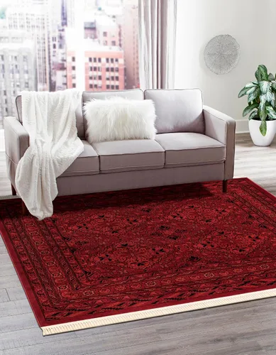 Vista 6 de Unique Loom Tekke Collection Zeravshan - Alfombra (3 pies 1 pulgada, redonda, rojo/negro)