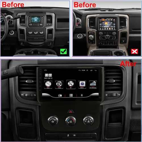 Vista 2 de Para Dodge RAM 1500 2500 3500 Actualización de radio 2013-2018 Manual AC Stereo Reemplazo 1280*720 Pantalla táctil Construido en Carplay inalámbrico