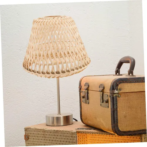 Vista 7 de Pantalla de bambú pequeña tejida estilo retro barril lámpara cubierta de luz de techo para iluminación interior hogar hotel restaurante 6.69 x 6.69