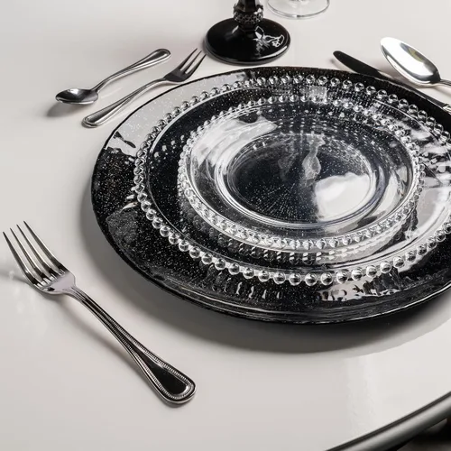 Vista 5 de WOLFF - Juego de 4 platos de postre de cristal con cuentas de perla, platos de ensalada y aperitivos de vidrio transparente de 8 pulgadas