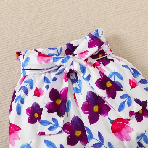 Vista 8 de puseky Conjunto de ropa de bebé para niñas de 0 a 24 meses con letras + pantalones cortos florales + diadema para bebé